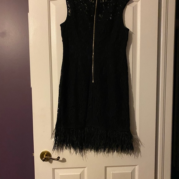 Calvin Klein strapless lace dress with feather trim - Picture 2 of 3